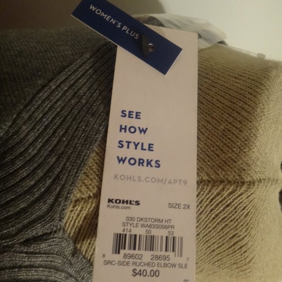 NEW Apt. 9 Women Plus Grey Boat Neck Short Sleeve Pullover Gathered Sides 2X - Picture 6 of 8